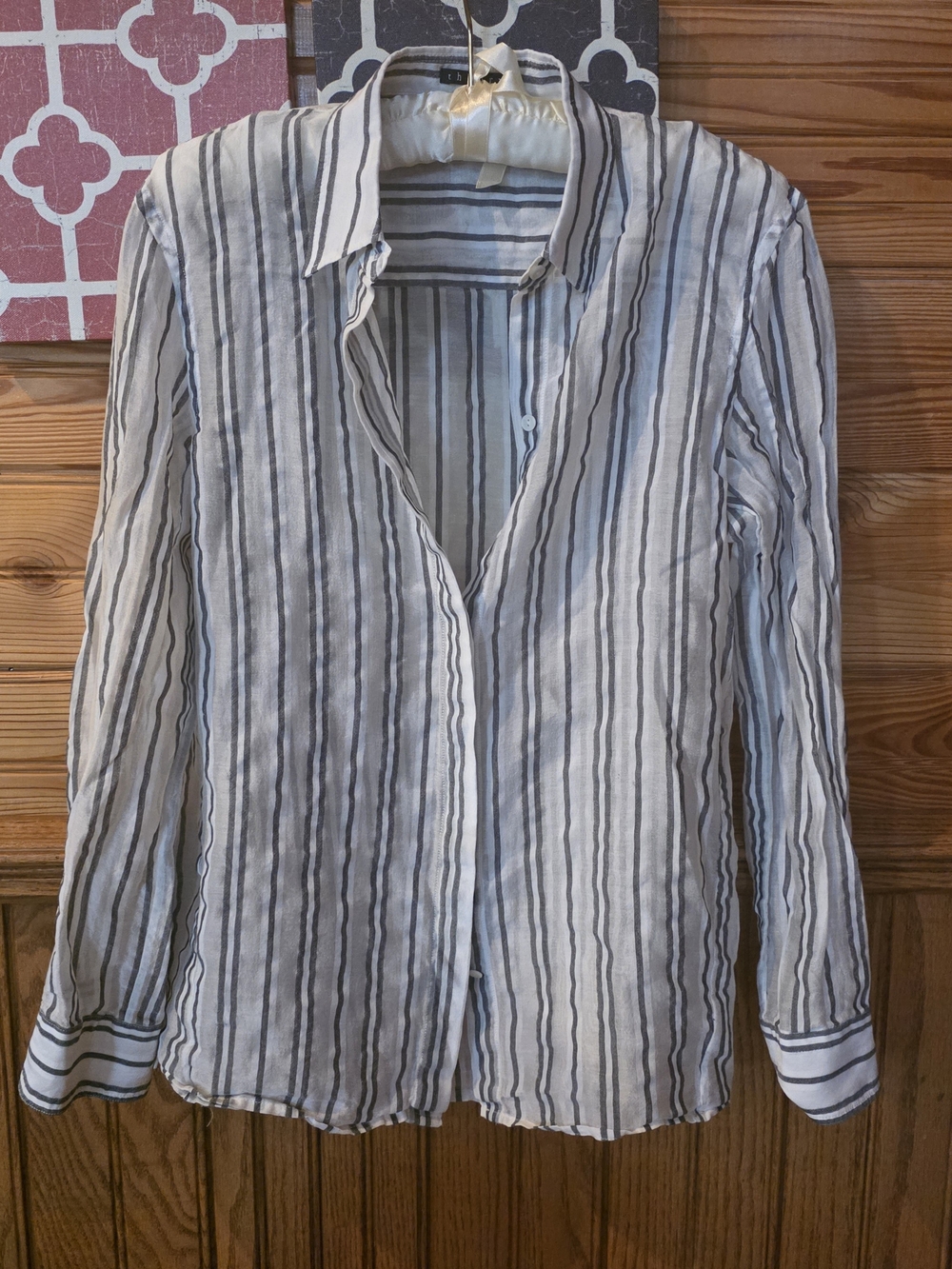 Theory-Semi SHEER button Up Shirt - White & Gray